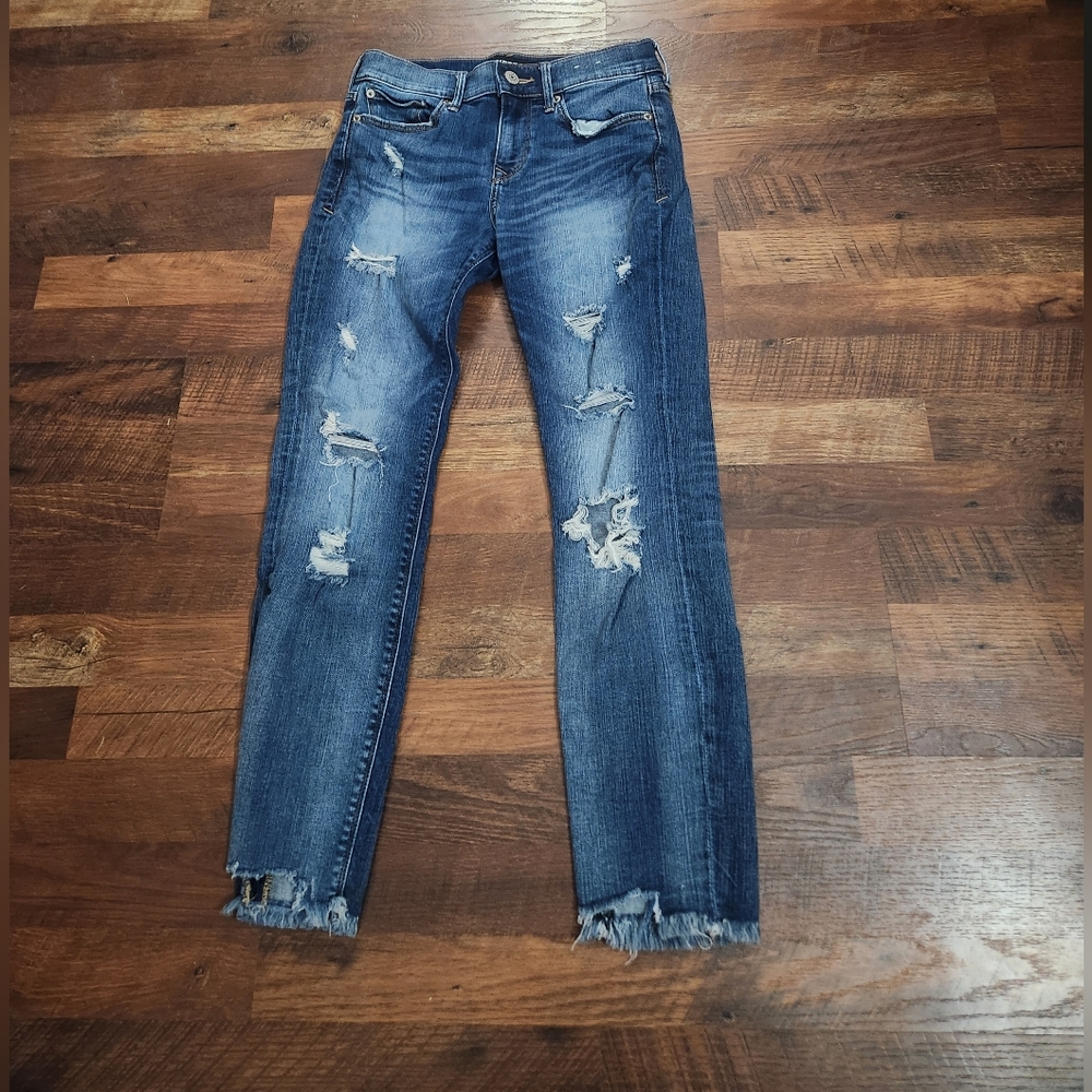 Women's Express Mid Rise Skinny Ankle Distressed Blue Jeans